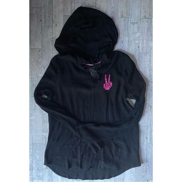 Retro, Peace Sign Skeleton, Upcycled, Hooded, Cover-Up Tunic - Picture 4 of 16